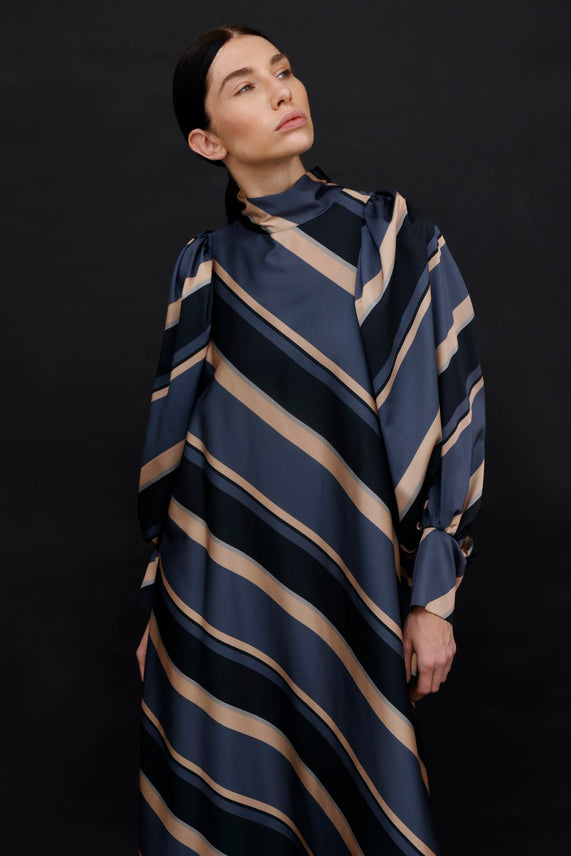 N&T Satin Striped Dress Anthracite