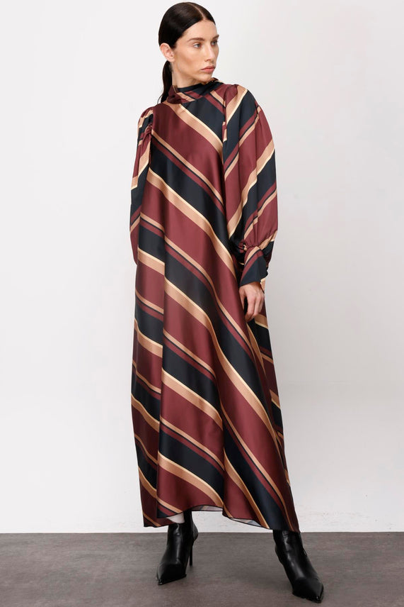 N&T Satin Striped Dress Burgundy