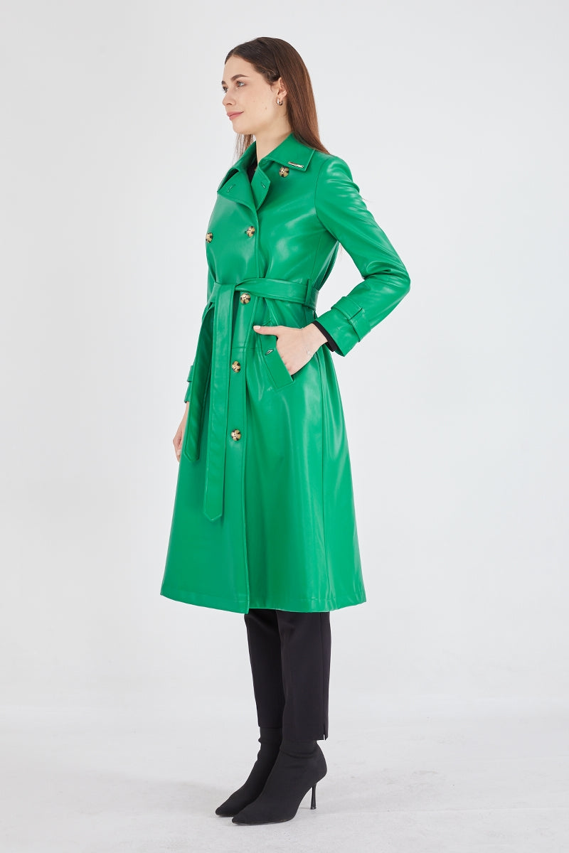 S&D Mancina Leather Trenchcoat Green