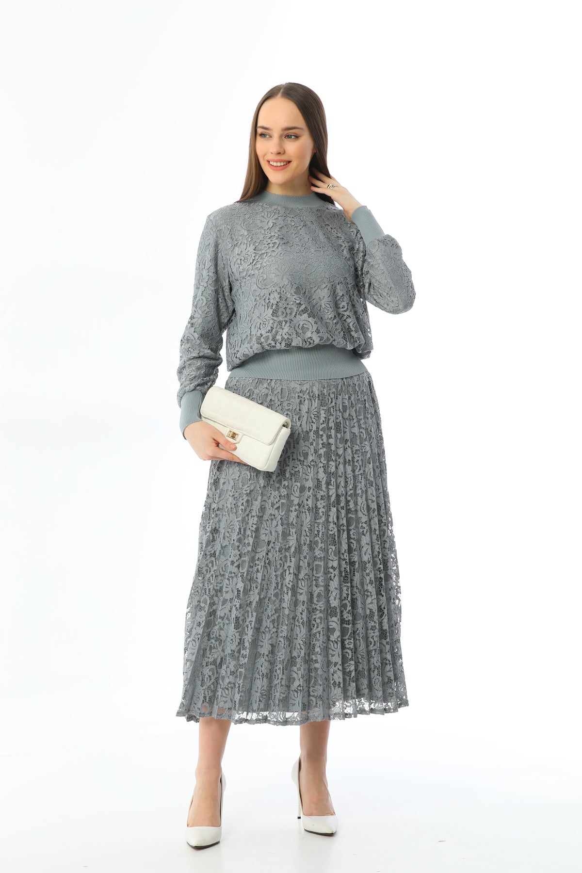 Invee Lace 2 Piece Skirt Set Gray – Moda Natty