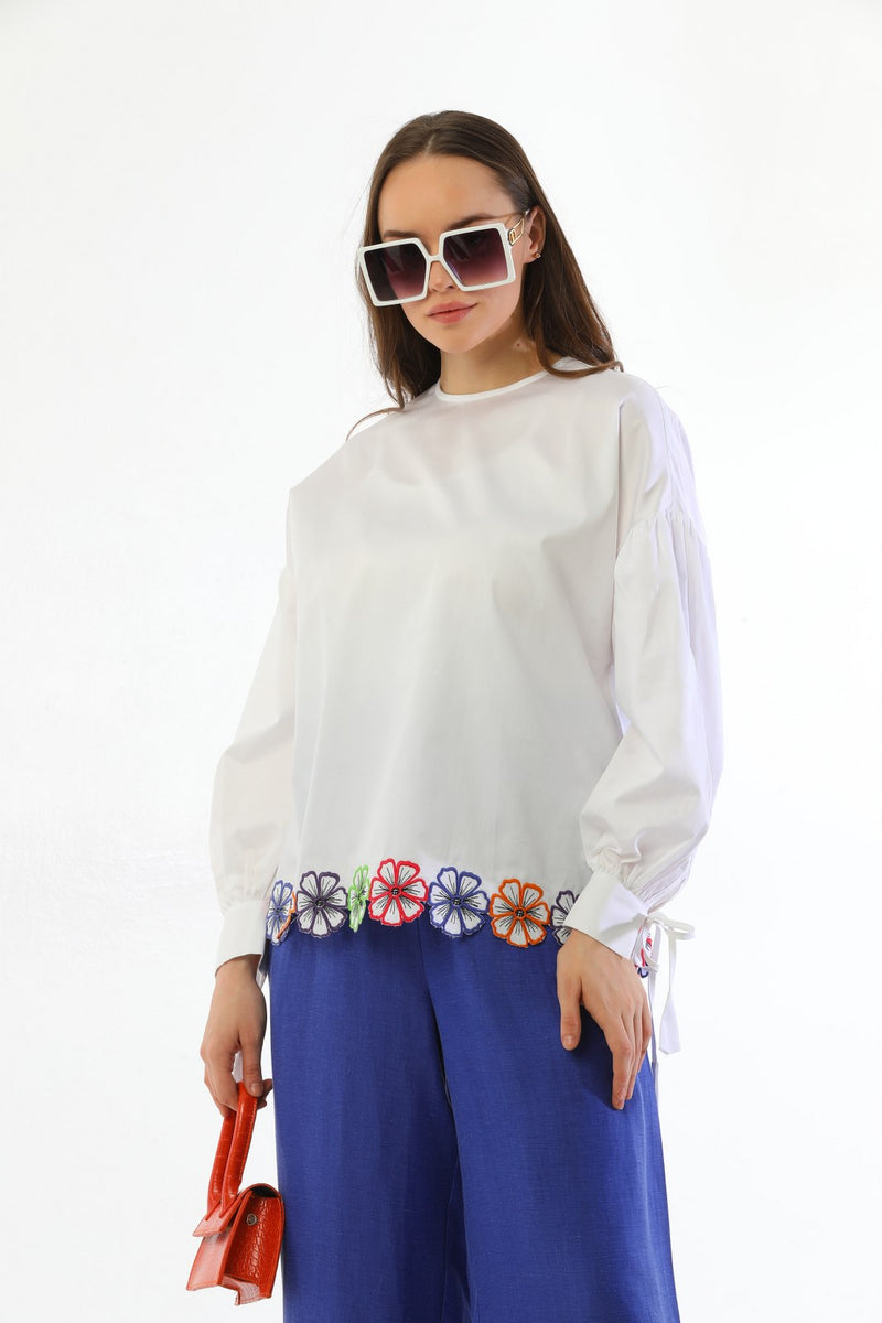 ZMS Embroidy Floral Shirt White