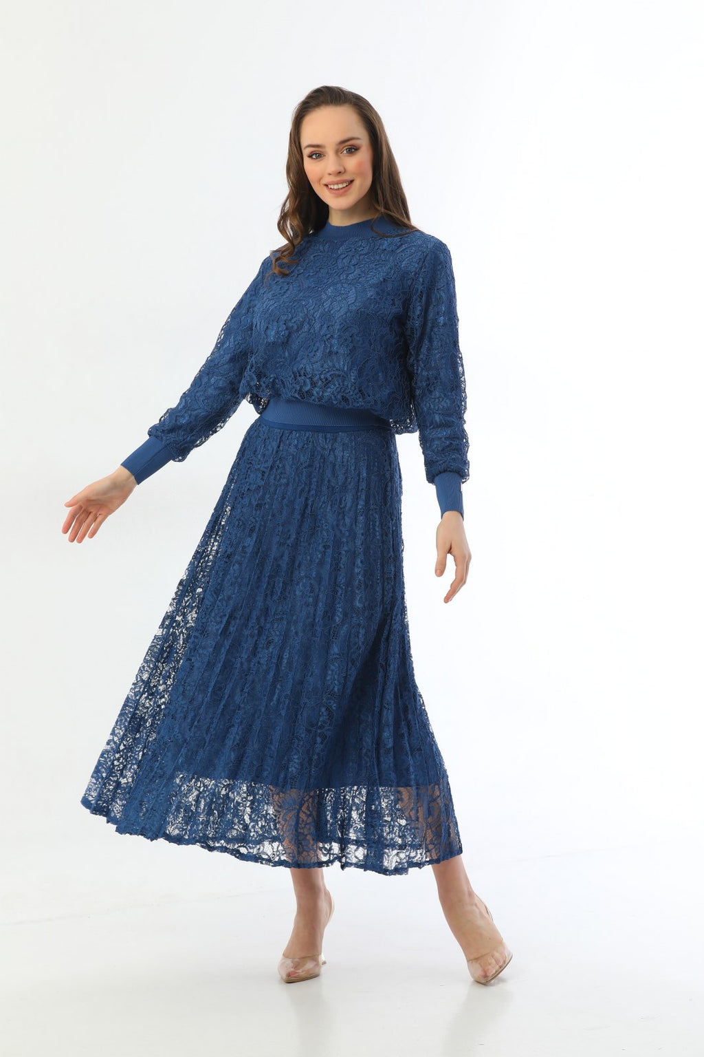 Invee Lace 2 Piece Skirt Set İndigo