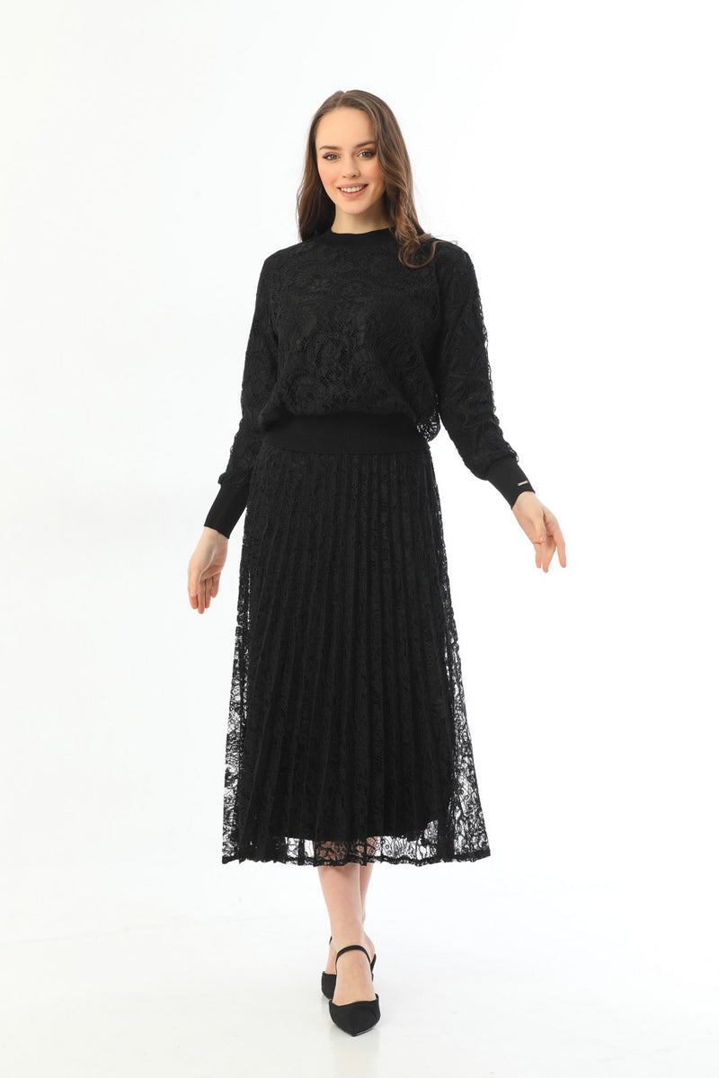 Invee Lace 2 Piece Skirt Set Black