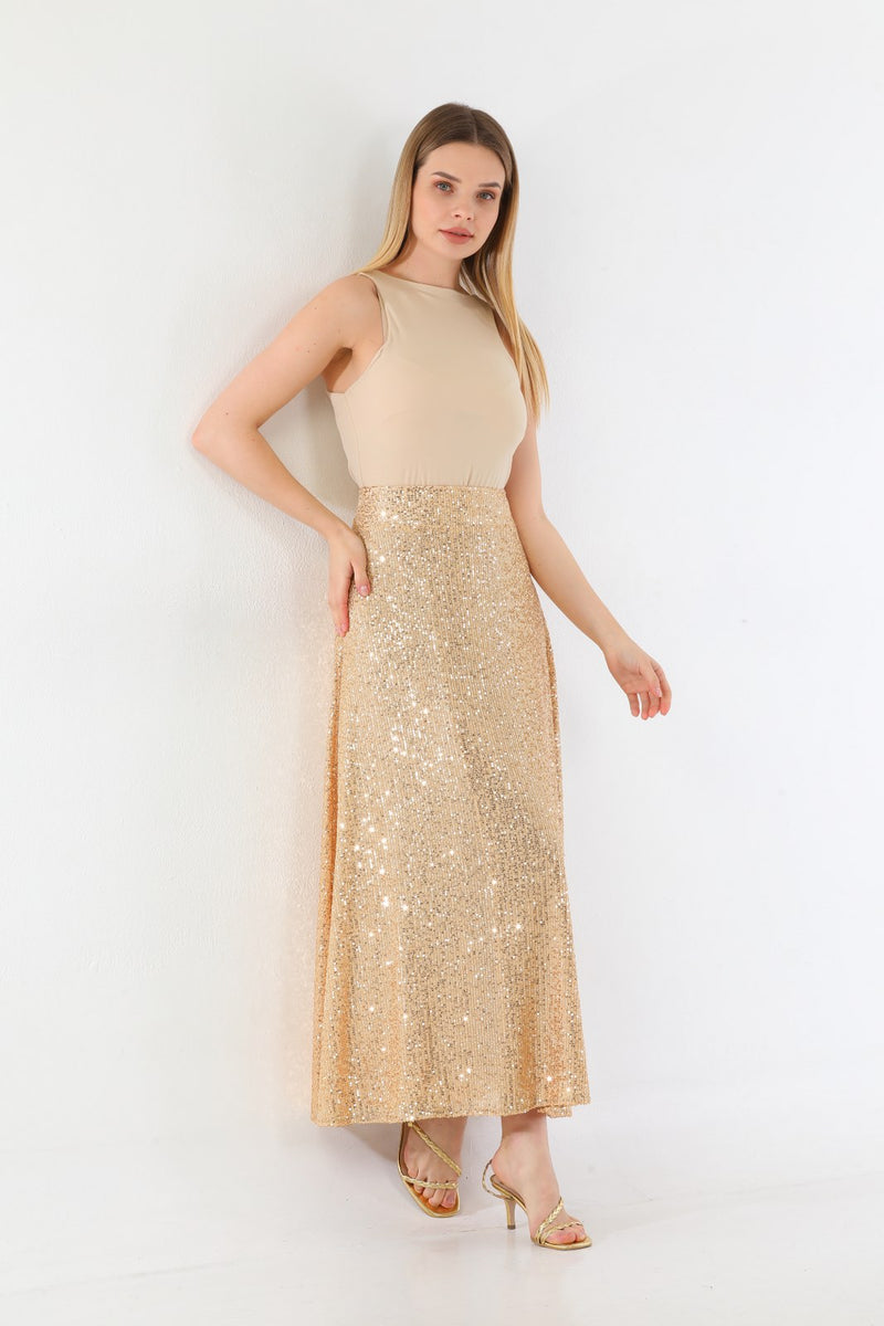 L&E Sequin Skirt Gold