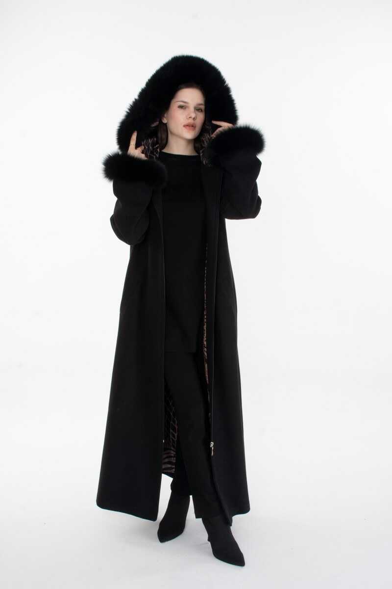 ETC 7030 Real Fur Long Coat Black
