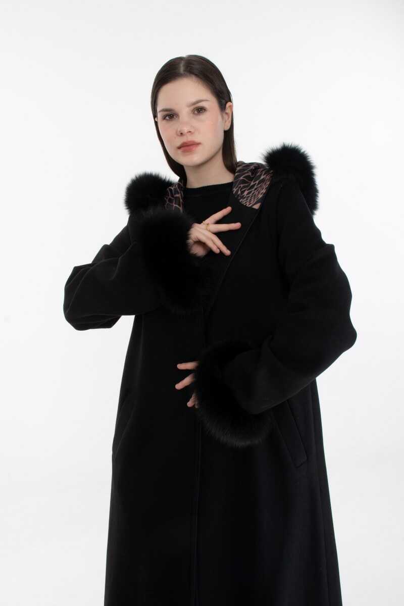 ETC 7030 Real Fur Long Coat Black