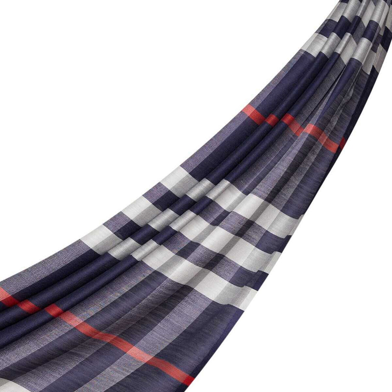 Ipekevi 7025 Navy Blue Plaid Wool Silk Shawl