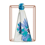 Ipekevi 08024 White Blue Echinacea Print Silk Shawl