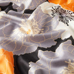 Ipekevi 05197  Black Orange Hydrangea Print Silk Shawl