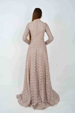 BLY 1221 Lace Fabric Button Detailed Gown
