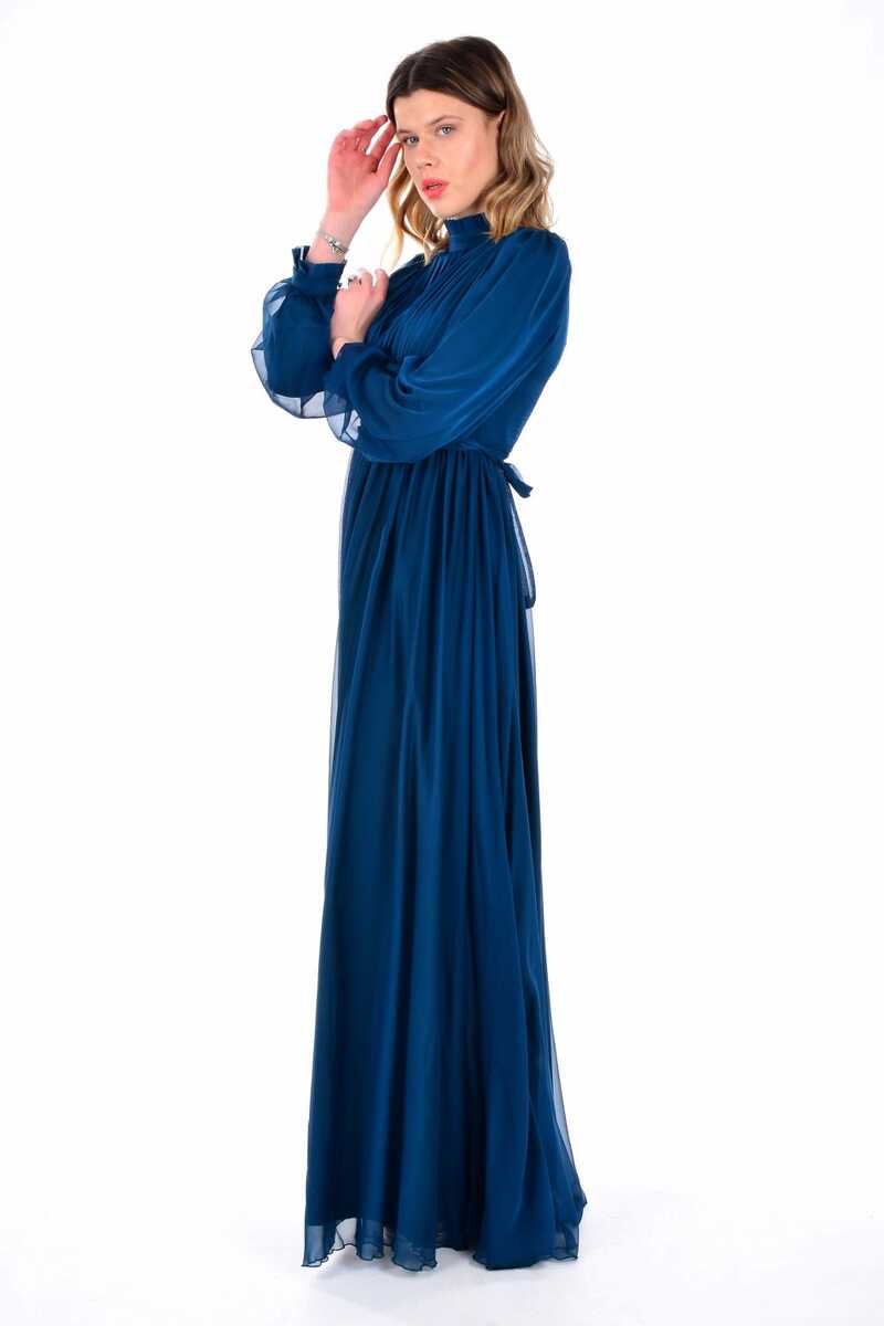 M&G 1943 Pleated Chest Gown Navy Blue - Moda Natty