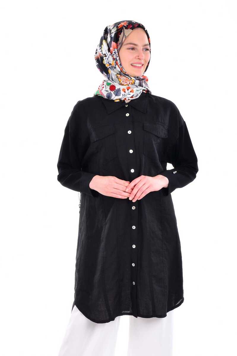 Miss Dalida 3006 Linen Tunic Black - Moda Natty