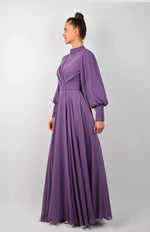 N&C 0706 Shoulder Button DTL Gown / Purple - Moda Natty