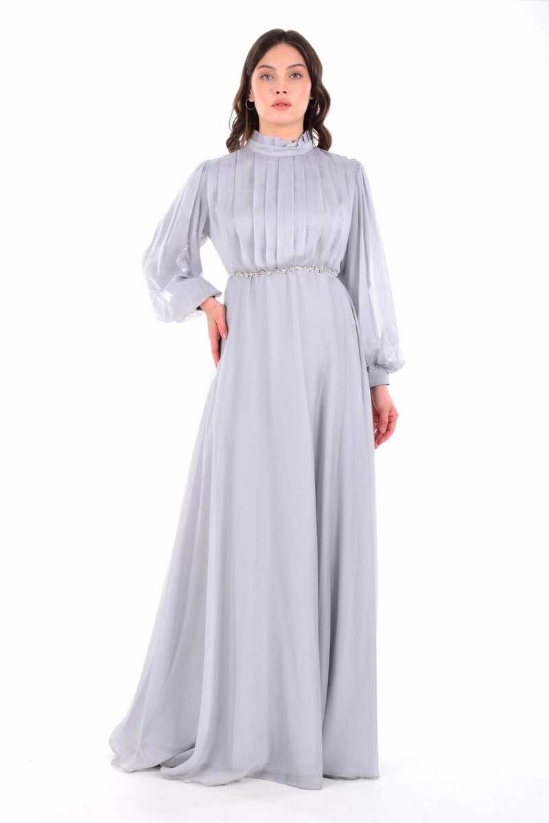 N&C 1120 Pleated Chest Gown Gray - Moda Natty