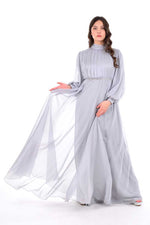 N&C 1120 Pleated Chest Gown Gray - Moda Natty
