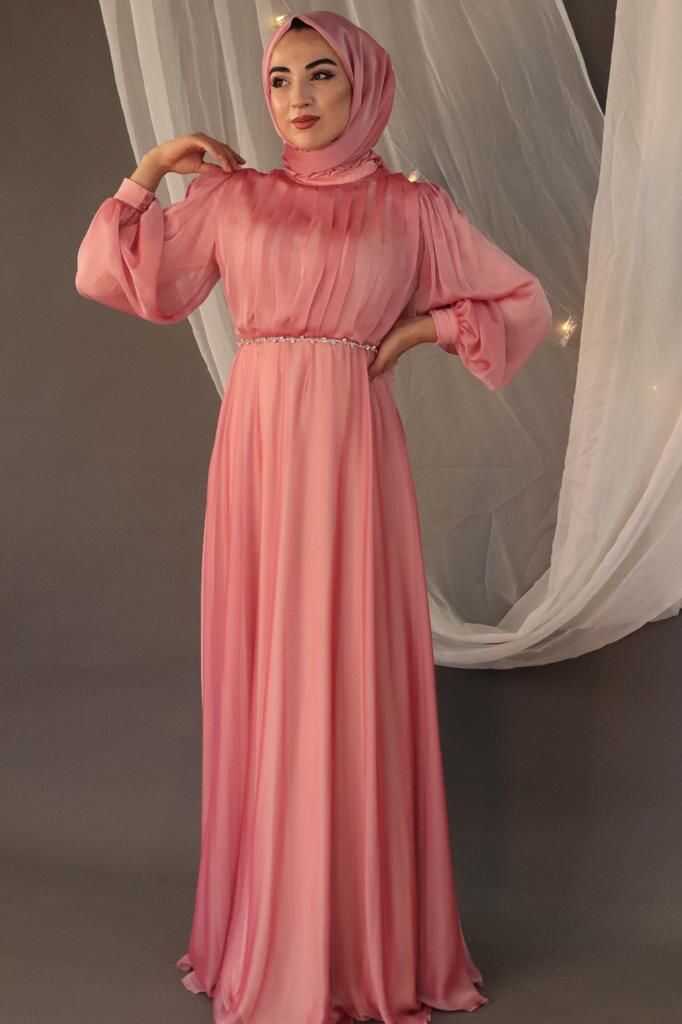 N&C 1120 Pleated Chest Gown Pink - Moda Natty