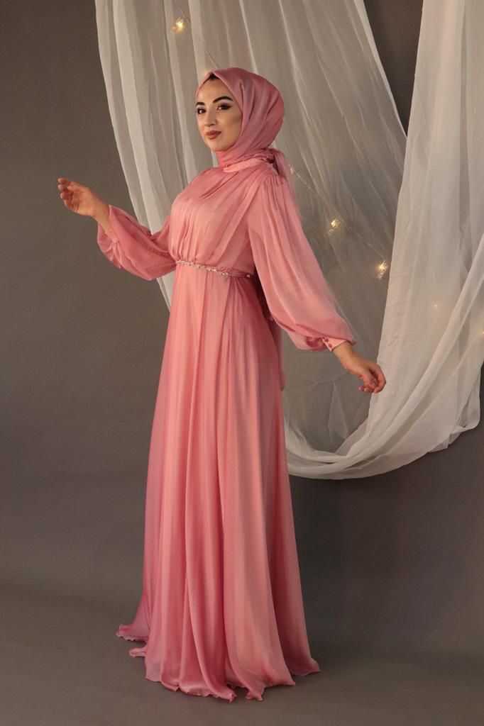 N&C 1120 Pleated Chest Gown Pink - Moda Natty