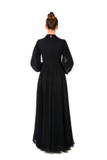 N&C 1321 Pearl Detailed Chiffon Gown/Black - Moda Natty