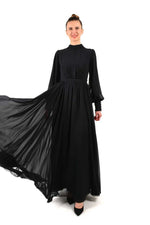 N&C 1321 Pearl Detailed Chiffon Gown/Black - Moda Natty