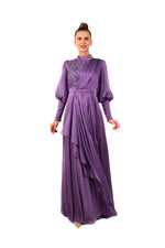 N&C 1551 Side Beaded Detailed Purple Gown - Moda Natty