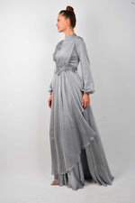 N&C 1551 Side Beaded Detailed Silver Gown - Moda Natty