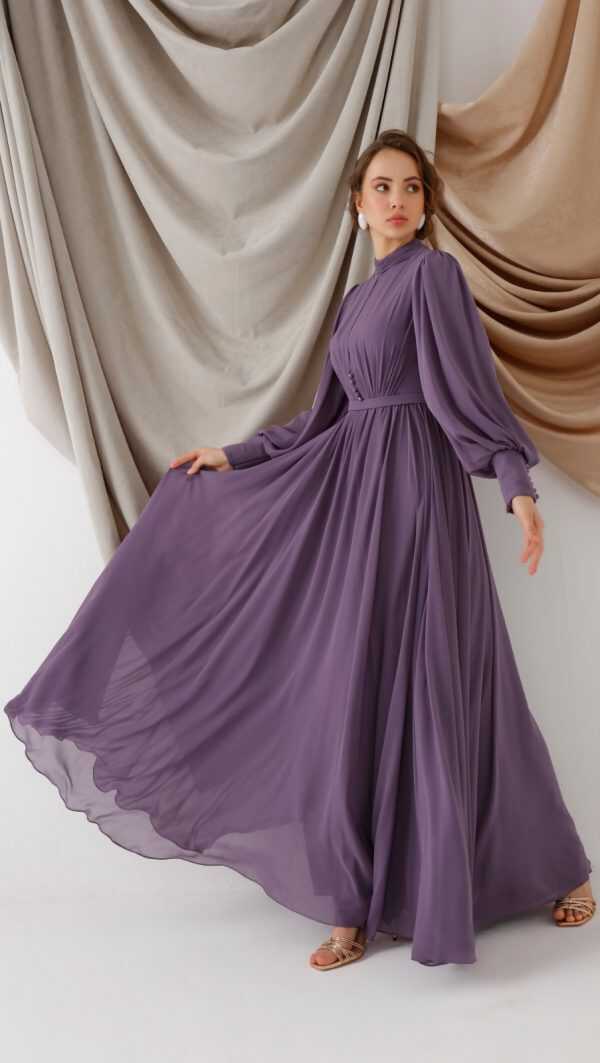 N&C Pearl Detailed Chiffon Gown/Purple - Moda Natty