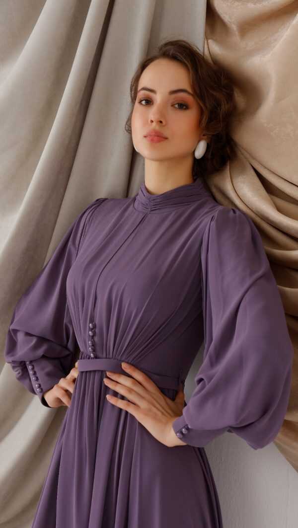 N&C Pearl Detailed Chiffon Gown/Purple - Moda Natty