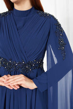 SRN 3981 Beaded Dtld Gown Blue - Moda Natty