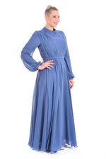 SRN 3986 Drape Detailed Gown Blue - Moda Natty