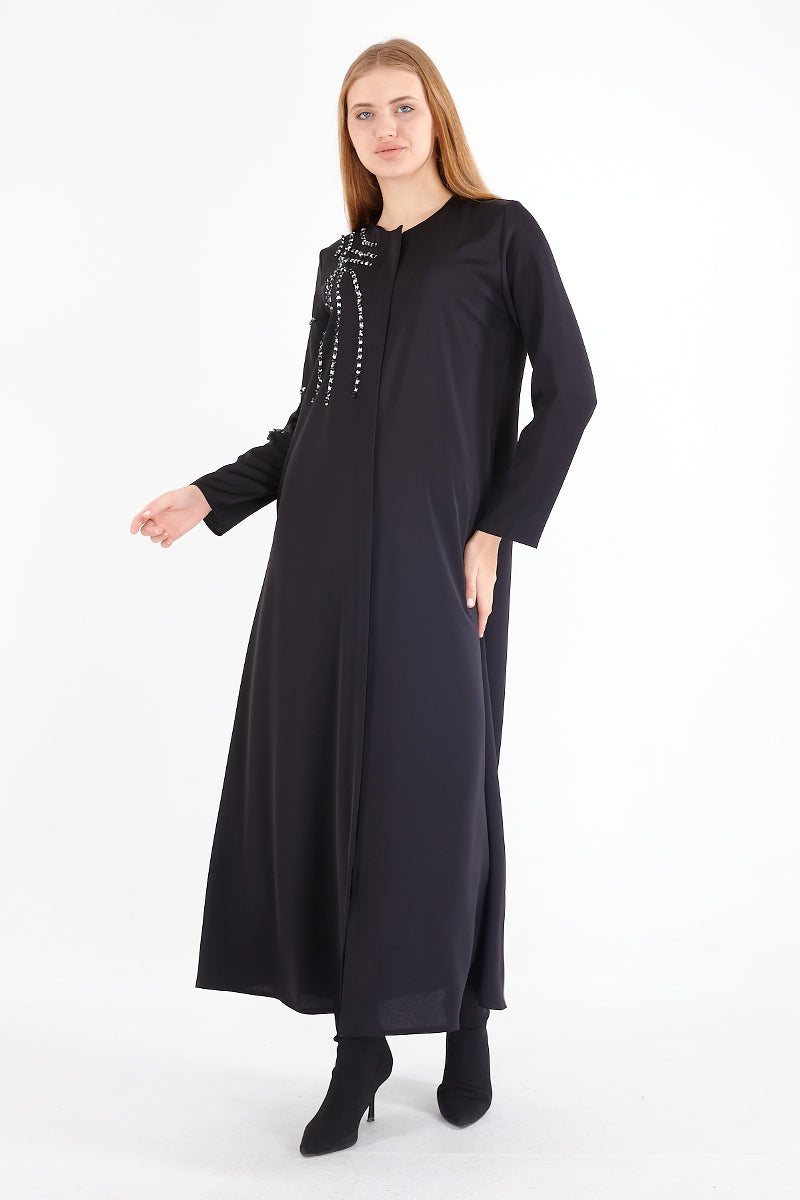 Q&F Sequin-Detailed Abaya Black