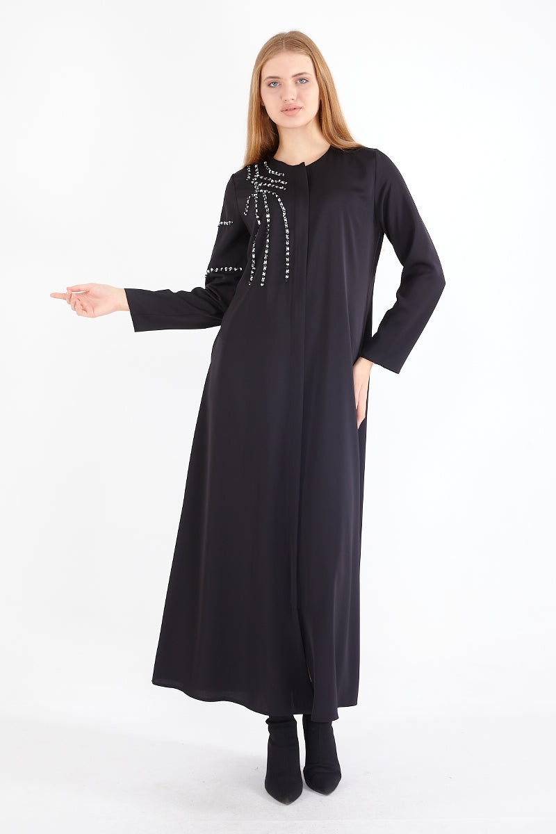 Q&F Sequin-Detailed Abaya Black