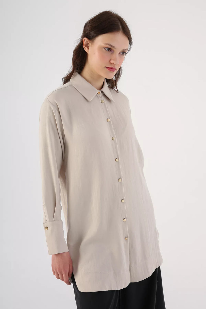 All Gold Buttons Tunic Beige
